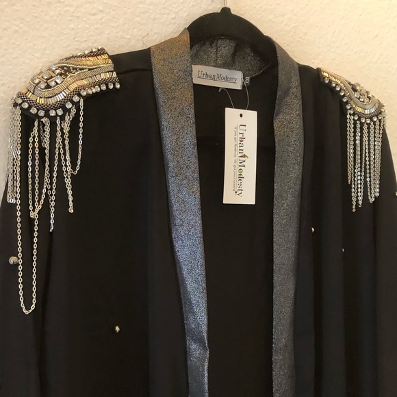 Urban Modesty NWT Size XXL embellished Abaya black Maxi Open front - Picture 9 of 15